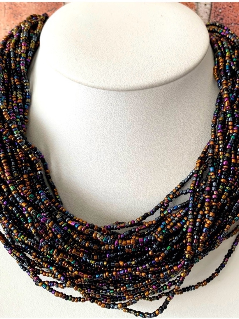 Multi-Strand Iridescent Black Beaded Necklace - Unbranded